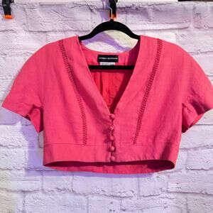 Donna Morgan Cropped Jacket/Top LINEN pink with shoulder pads! SZ 10
